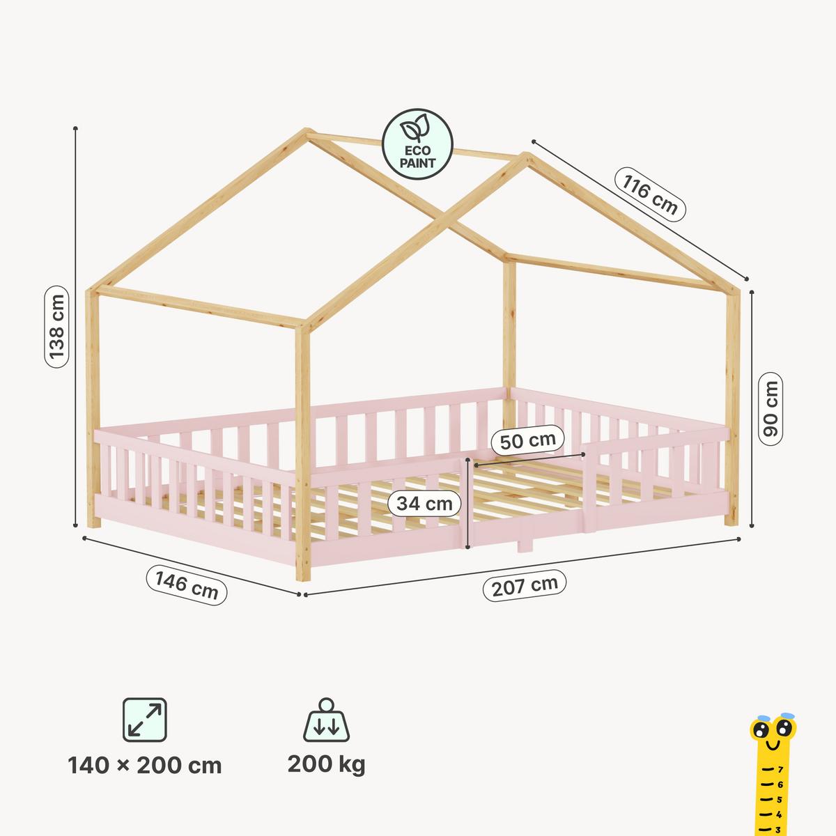 HAUSBETT Treviolo - Pink/Naturfarben, Holz (140/200cm) - [en.casa]