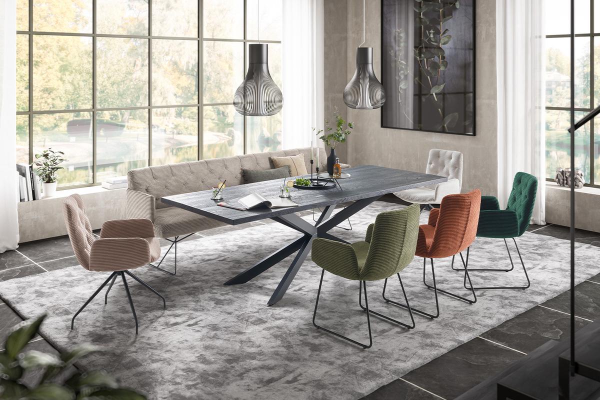 ESSZIMMERBANK CHARME Steingrau Cord - Greige/Grau, Textil (166/85/69cm) - KAWOLA