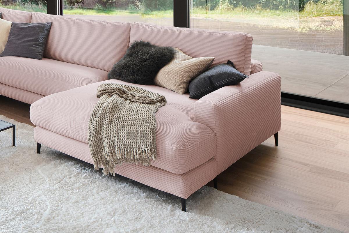 WOHNLANDSCHAFT CARA Pink Cord - Roségold/Schwarz, Textil (341/84/223cm) - KAWOLA