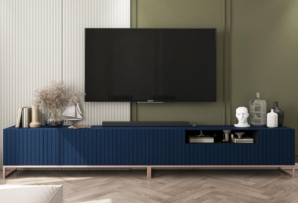 TV-LOWBOARD 2-er Set Elpis2 Marineblau Matt mit Metallrahmen 150 cm - Blau/Kupferfarben, Holzwerkstoff/Metall (300/51.5/36.5cm) - Meble Lindner