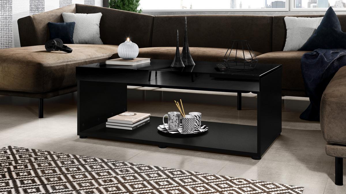 WOHNZIMMERSET Berlin Schwarz Hochglanz - Schwarz Hochglanz, Holzwerkstoff (155/46/40cm) - Vladon