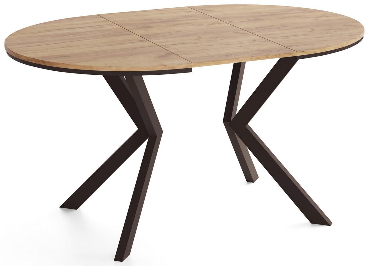 ESSTISCH Valio rund oval ausziehbar verlängerbar mit braunen Metallbeinen, Eiche Braun 100-140/100/76 cm - Eiche Wotan/Braun, Holzwerkstoff/Metall (100/140/76cm) - WFL GROUP
