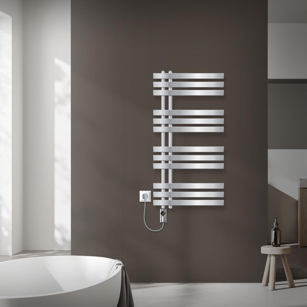 BADHEIZKÖRPER elektrisch Iron EM 500x1000 mm Chrome mit Heizstab 300W Digital - Chromfarben, Metall (50/100/3cm) - LuxeBath