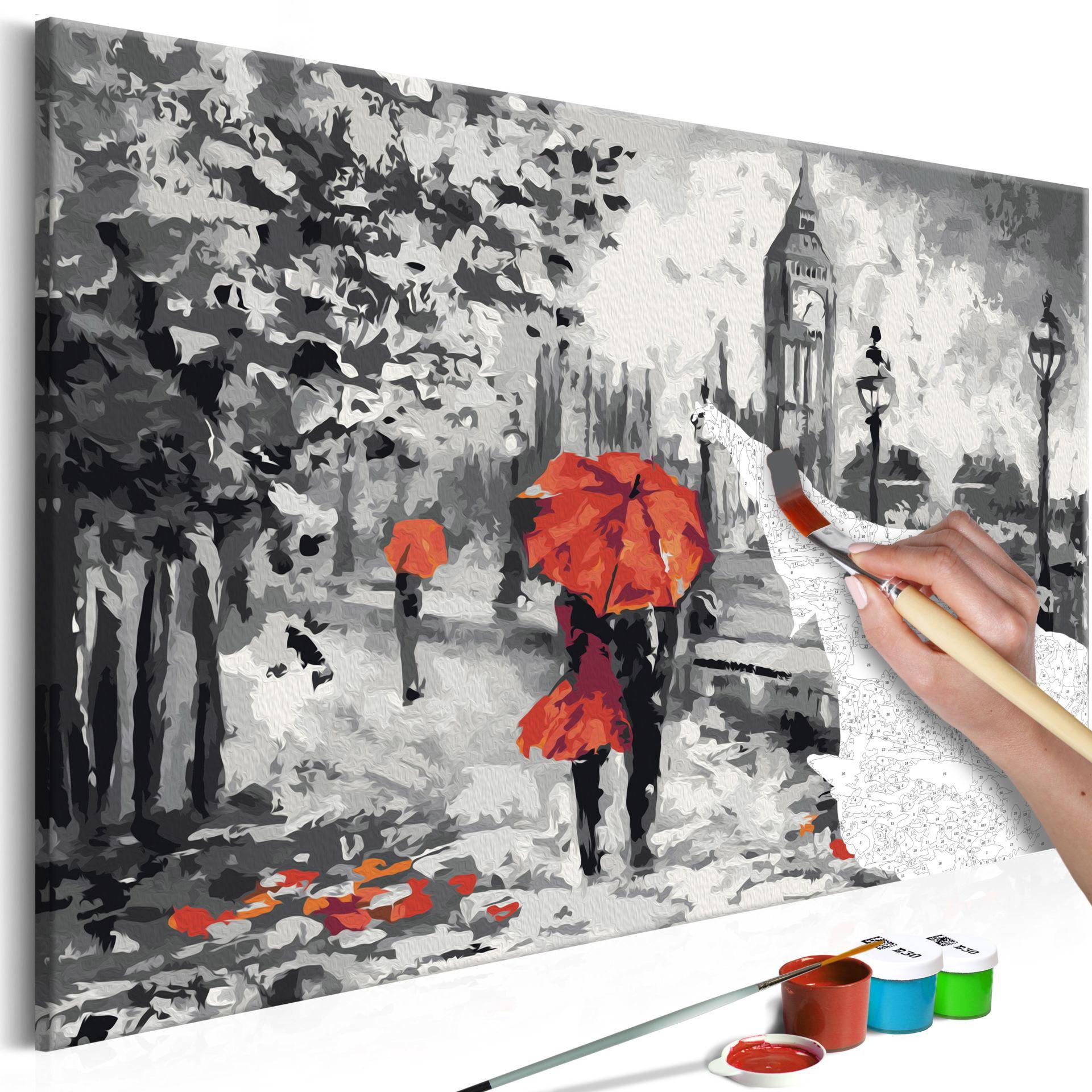 MALEN NACH ZAHLEN 50/40 cm - Rot/Grau, Textil (1.4/40cm) - KUNSTLOFT