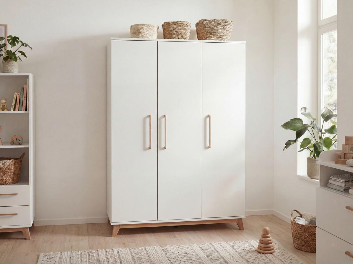 KLEIDERSCHRANK Lina 130/192/51 cm Kreideweiß Soft-Close - Walnussfarben/Weiß, Holz/Holzwerkstoff (130/192/51cm) - arthur berndt