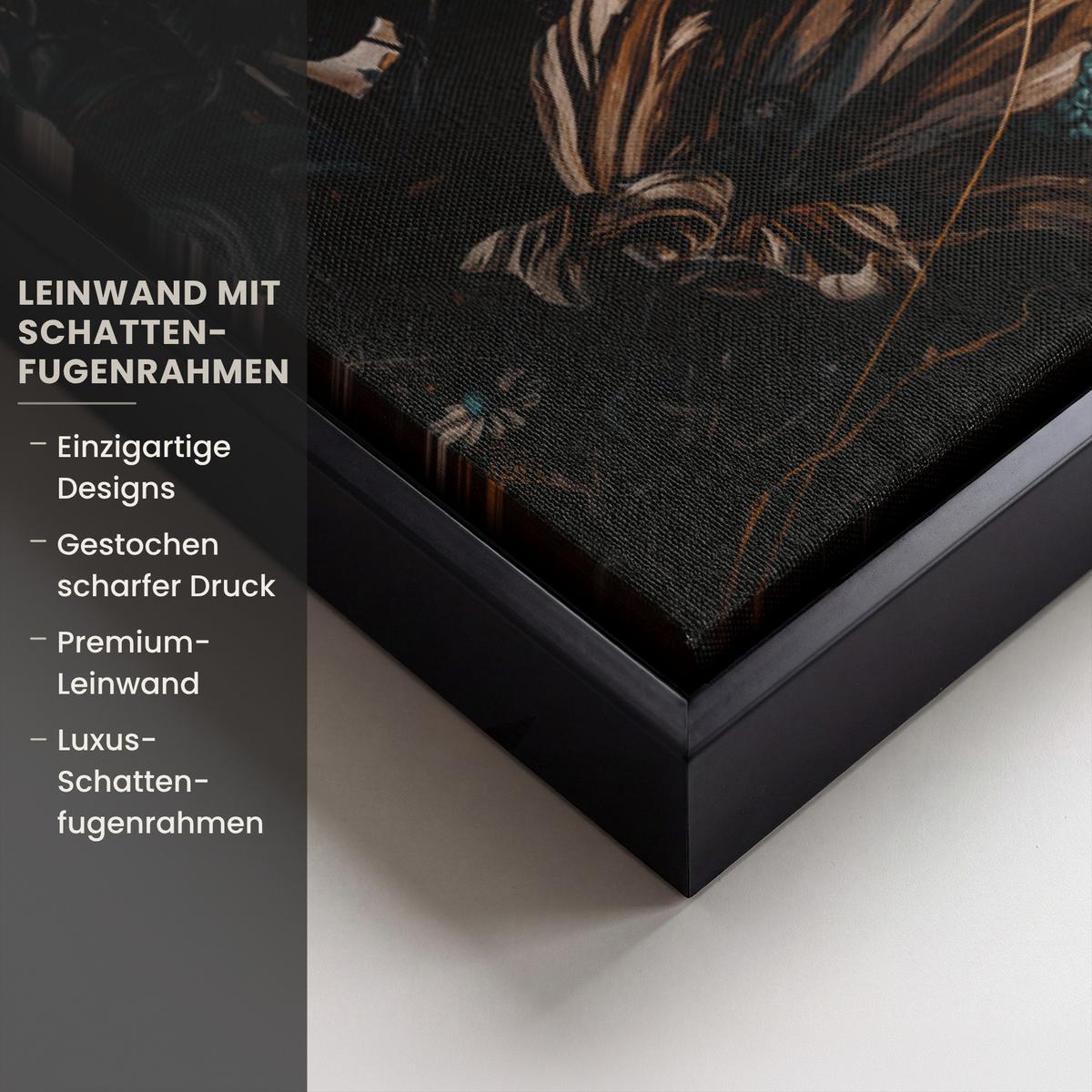 LEINWAND Bilder mit Rahmen - Frau - Luxus - Blumen - Schmetterling - Porträt - 40x60 - Schwarz, Textil (40/60cm) - MuchoWow