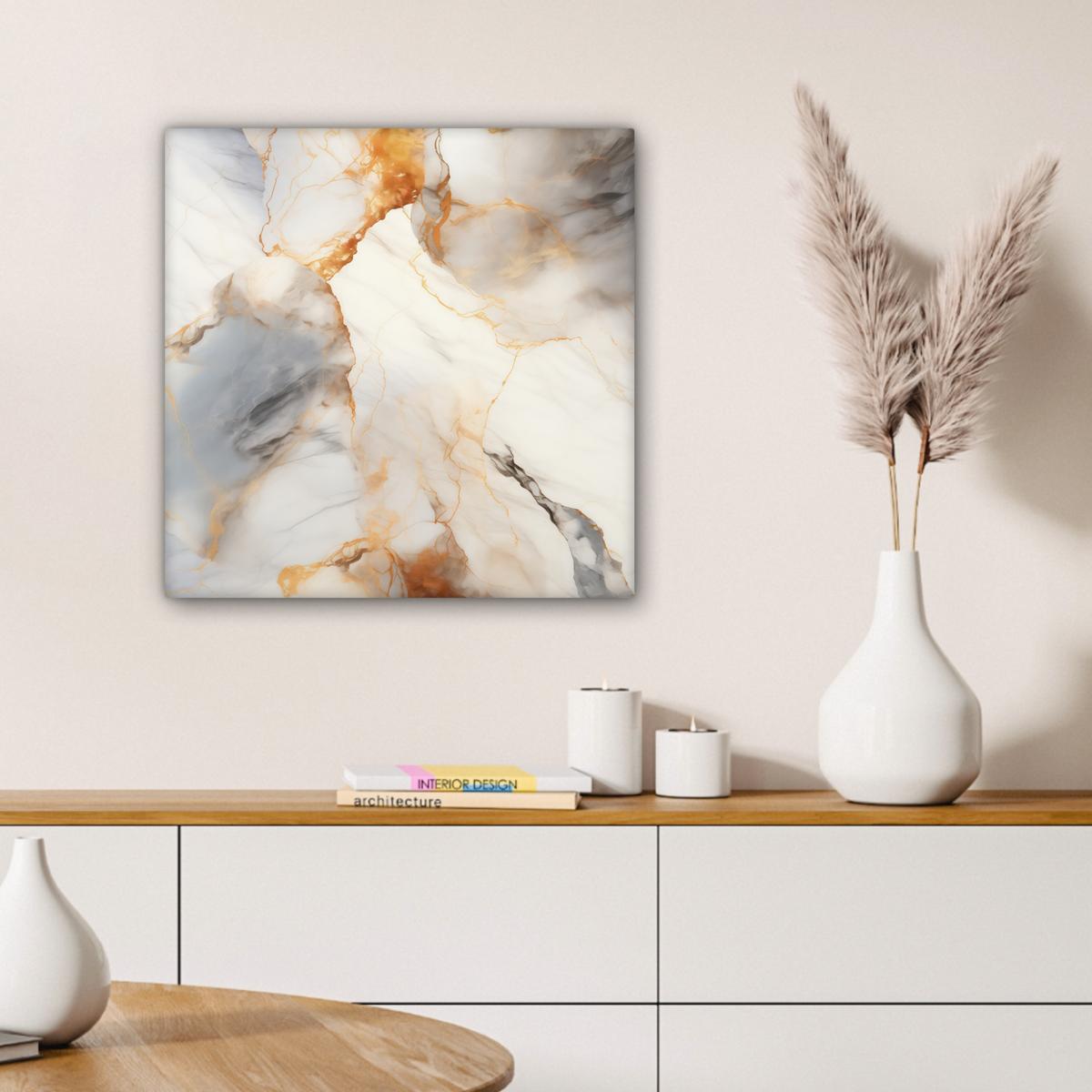 LEINWANDBILD Marmor - Grau - Gold Wandbild Wohnzimmer 50x50 cm - Weiß, Textil (50/50cm) - MuchoWow