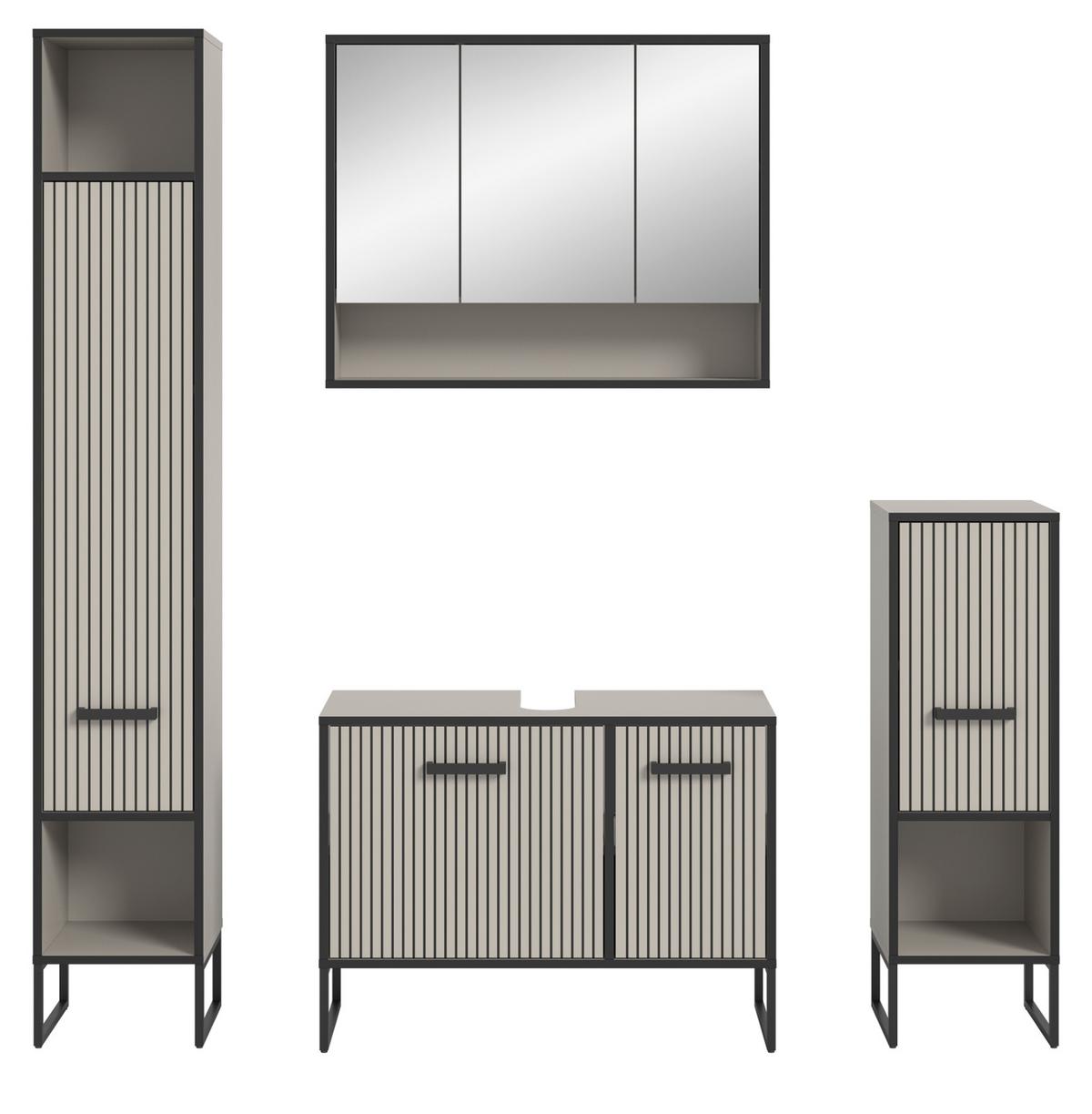 BADMÖBEL-SET 4-teilig Sand und schwarz 170 cm, Badkombination mit Soft-Close - Sandfarben/Schwarz, Glas/Holzwerkstoff (170/192/36cm) - Inn.Furn