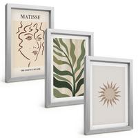 BILDER SET 3er Set - 20x30 cm Silberner Rahmen - Abstrakte Pflanzenmuster - Silberfarben, Kunststoff (20/30cm) - TULUP