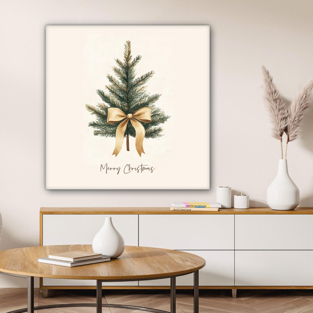 LEINWANDBILD Weihnachtsbaum - Weihnachten - Frohe Weihnachten - Beige Deko Groß 90x90 cm - Sandfarben, Textil (90/90cm) - MuchoWow