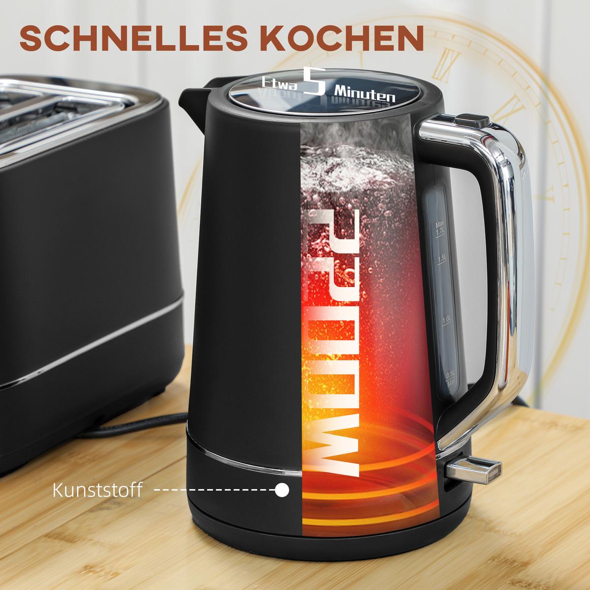 KOCHER-TOASTER-SET Stahl Kunststoff Schwarz - Schwarz, Kunststoff (16/24.3/21.2cm) - HOMCOM
