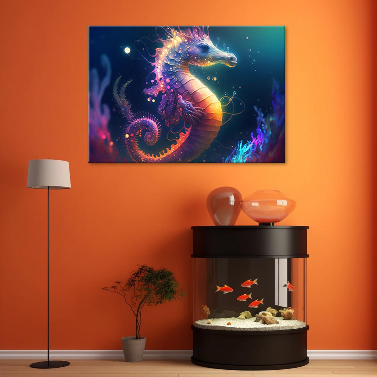 WANDBILD neon seepferdchen - Multicolor, Textil (60/40cm) - Feeby