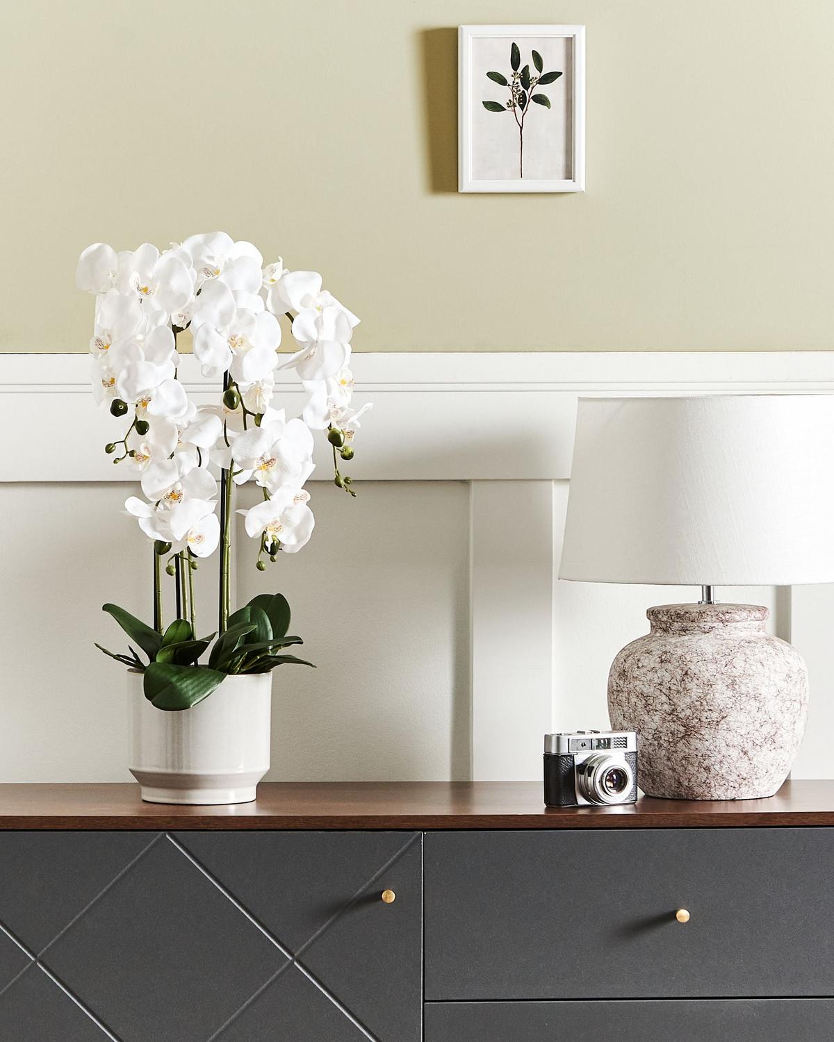 KUNSTPFLANZE im Blumentopf 65 cm Weiß Orchid - Weiß/Grün, Kunststoff (65cm) - Beliani
