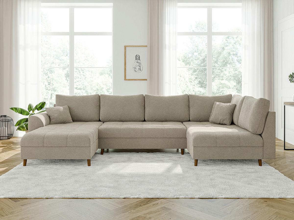 WOHNLANDSCHAFT inkl. Hocker Henrik Beige Boucle - Beige/Braun, Holz/Textil (310/81/161cm) - S-Style