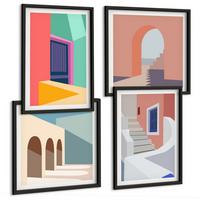 BILDER SET 4er Set - 50x50 cm & 40x60 cm Schwarzer Rahmen - Farbenfrohe moderne Gebäude - Schwarz, Kunststoff (50/50cm) - TULUP