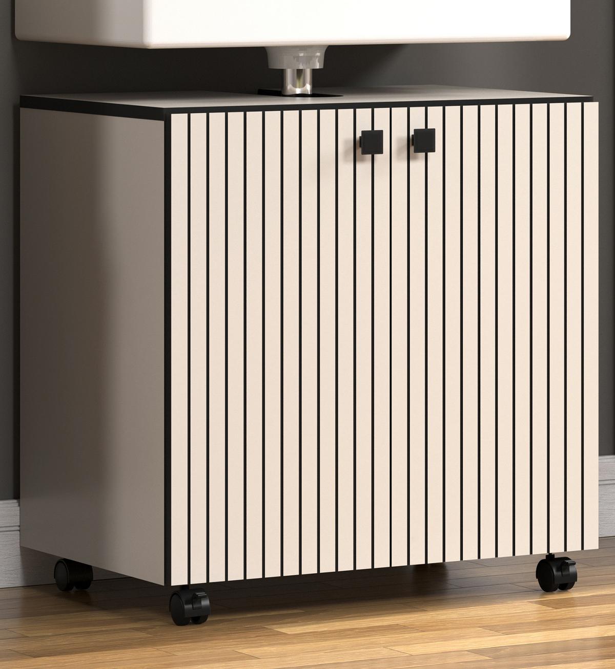 WASCHBECKENUNTERSCHRANK Kaschmir, grau 60 cm, Badschrank auf Rollen - Schwarz/Grau, Holzwerkstoff/Metall (42/64/60cm) - Top.Furn
