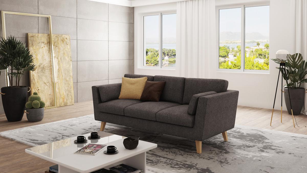 3-SITZER-SOFA Mario Braun - Khaki Microfaser - Hellbraun/Dunkelbraun, Holz/Buchenholz (206/90/89cm) - S-Style Möbel