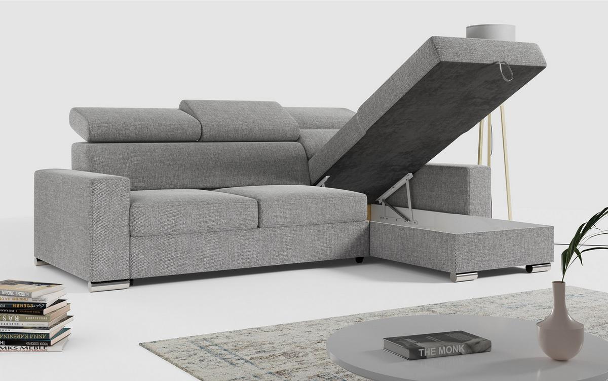 ECKSOFA FOX-L Grau - Silberfarben/Grau, Kunststoff/Textil (242/168cm) - MKS