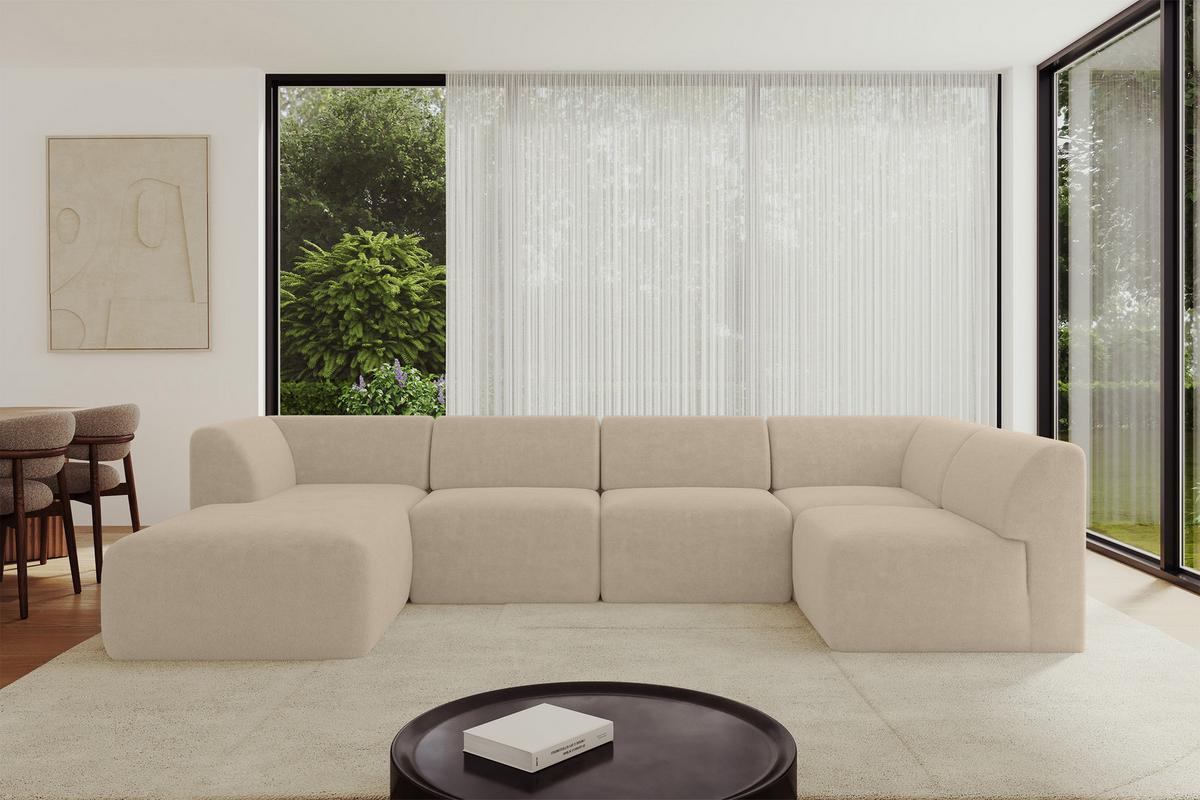 WOHNLANDSCHAFT Ottomane Links MOVO-L 345x180x78 cm Creme Tissu - Klar, Holzwerkstoff/Kunststoff (345/78/180cm) - ALTDECOR