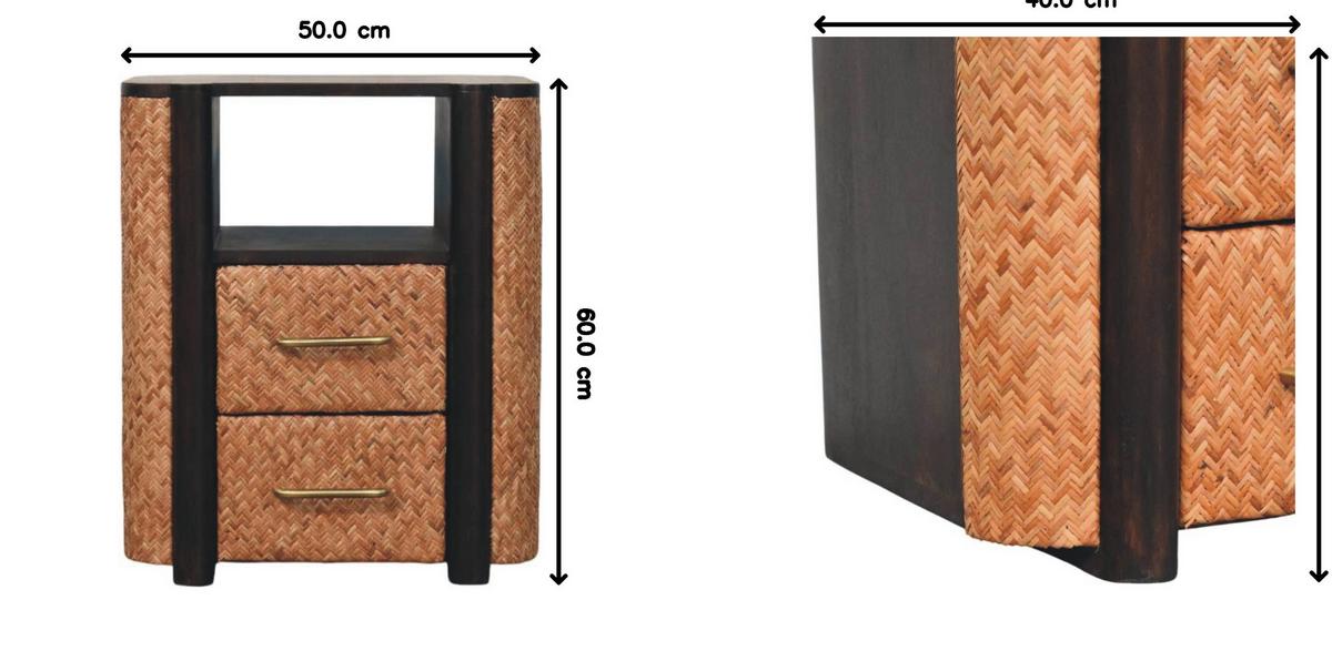 NACHTTISCH mit edlem Samtbezug in Mokka-Finish, 2 Schubladen, 1 offene Ablage, dunkelbraun - Dunkelbraun, Holz (50/60/40cm) - Artisan Furniture