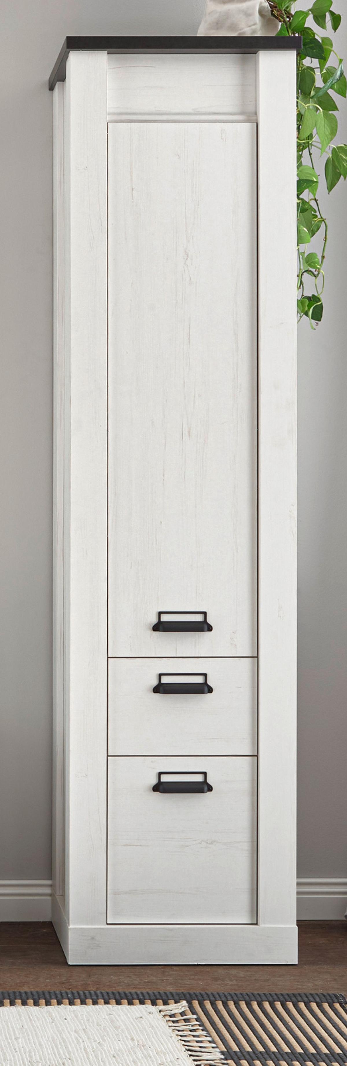 HOCHSCHRANK weiß Pinie, anthrazit Landhaus, Badschrank mit Soft-Close - Anthrazit/Weiß, Holzwerkstoff/Metall (51/201/38cm) - Furn.Design