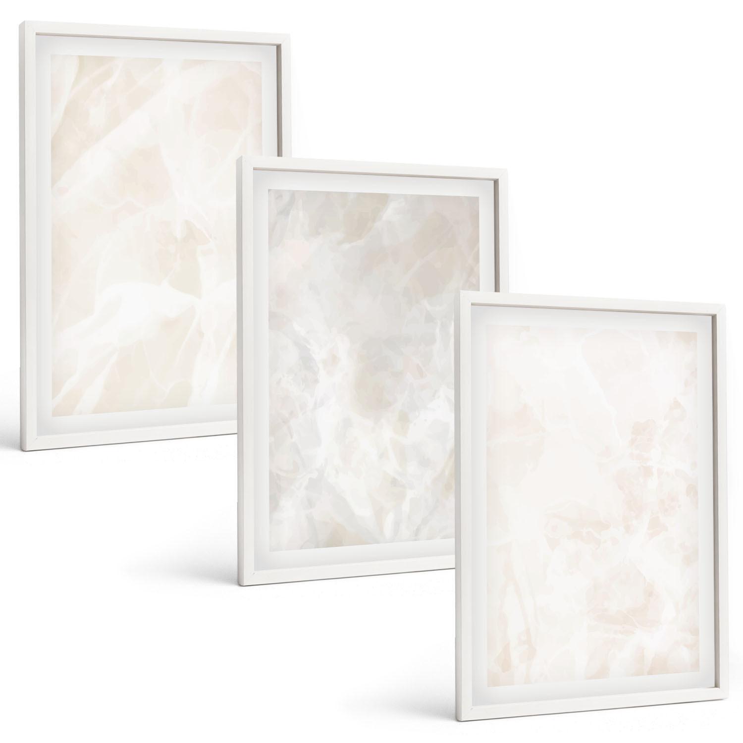 BILDER SET 3er Set - 40x60 cm Weißer Rahmen - Die Struktur von elegantem Marmor - Weiß, Kunststoff (40/60cm) - TULUP
