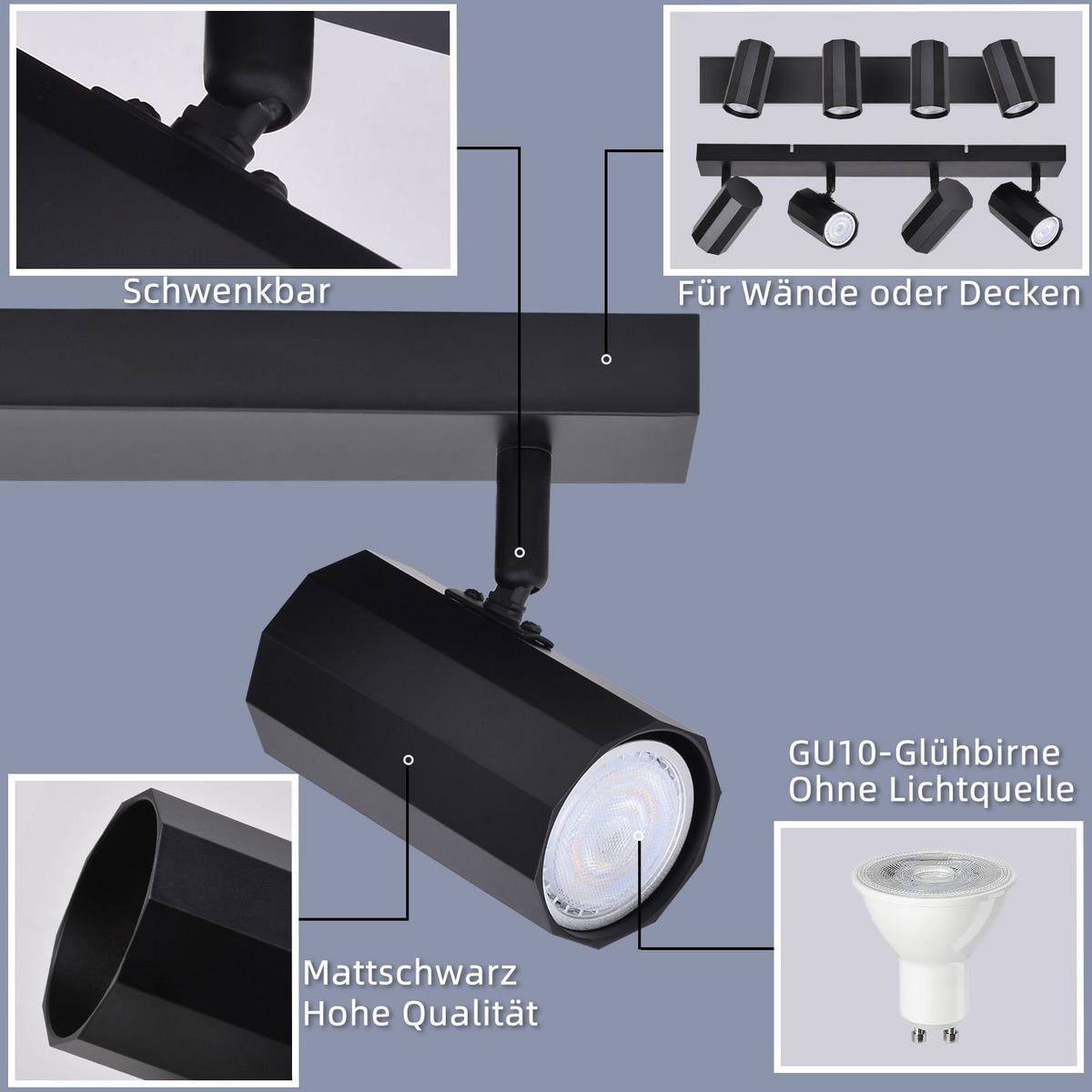 DECKENSTRAHLER Blendend 10.5/5.9/53cm - Schwarz, Metall (10.5/5.9/53cm) - ZMH