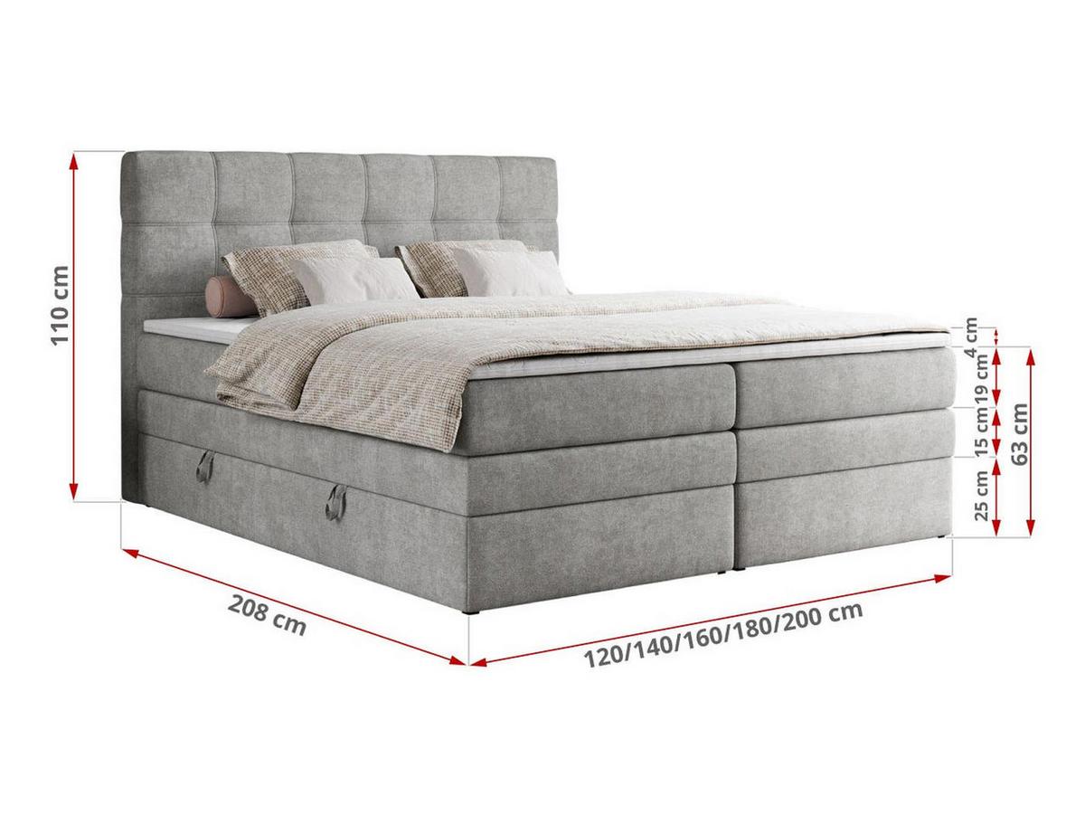 BOXSPRINGBETT ERNI KING 140/200 Hellgrau Struktur - H4 - Hellgrau, Holz/Textil (140/200cm) - MKS