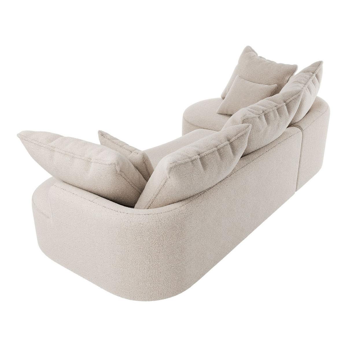 SOFA Tirano Bouclé Creme mit Ottomane links - Creme, Textil (102/300cm) - Juskys
