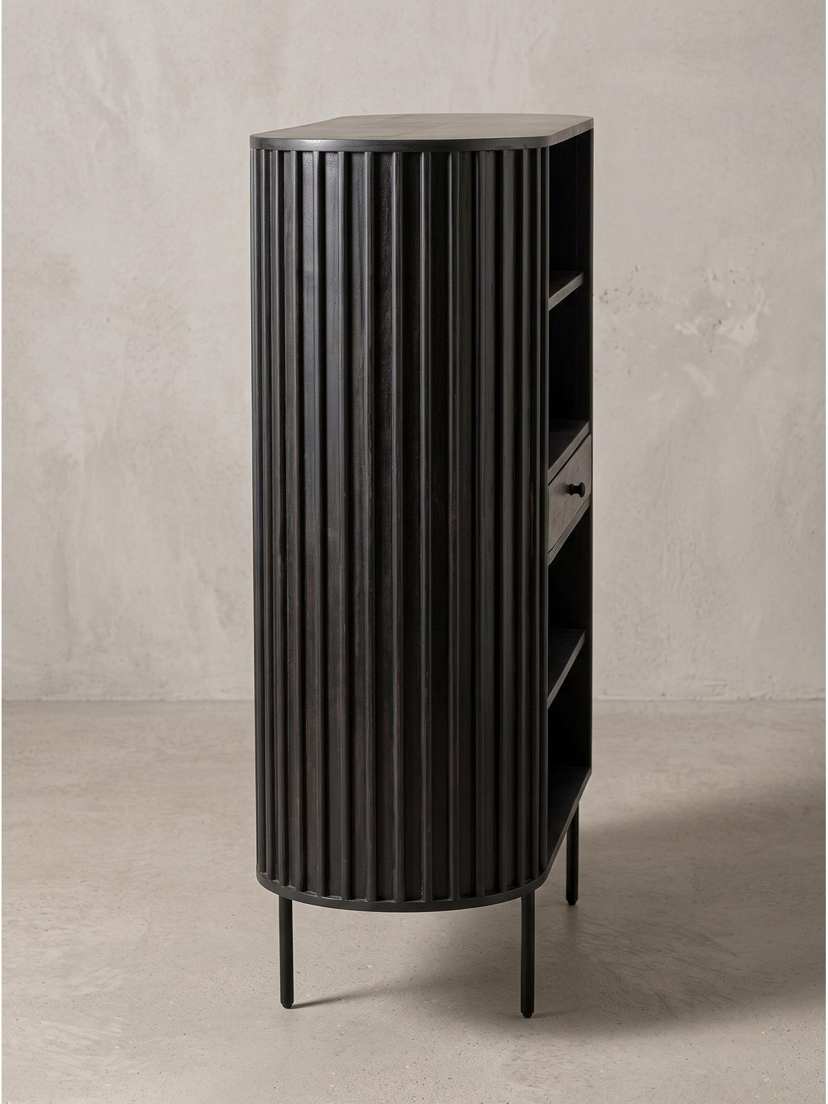 BÜCHERREGAL MELA, Mango Massivholz, mit Stauraum, Schwarz, 105 x 40 x 122 cm - Schwarz, Holz/Metall (105/122/40cm) - KADIMA DESIGN