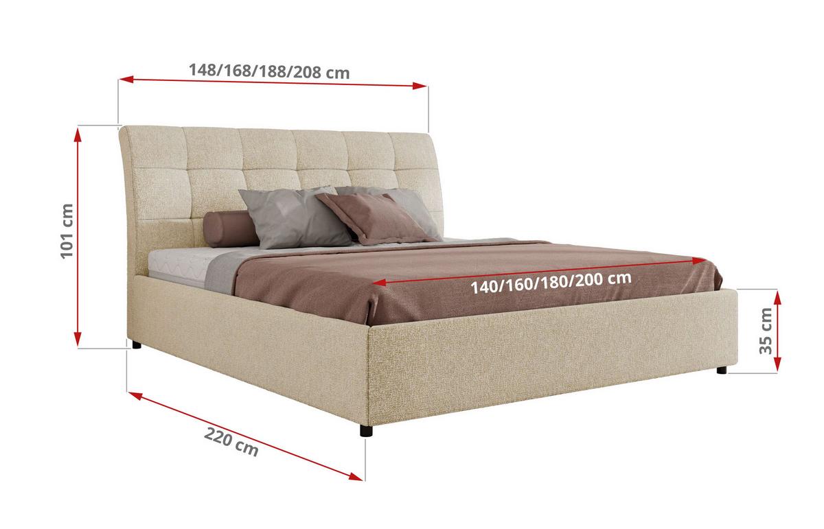 POLSTERBETT GALA CLASSIC 200/200 - Creme Strukture - Multipocket-Matratze - Creme, Textil (200/200cm) - MKS