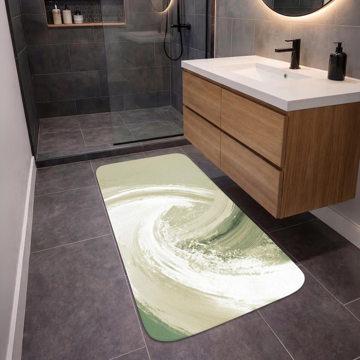 BADEMATTE Abstrakt - Pinselstriche - Wellen - Grün 60x120 cm - Mintgrün, Textil (60/120cm) - OnlyWow