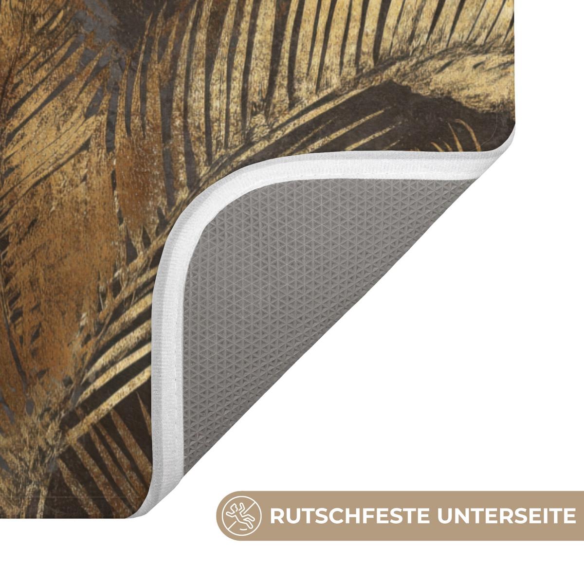 BADEMATTE Tropisch - Blätter - Gold 60x90 cm - Dunkelbraun/Goldfarben, Textil (60/90cm) - OnlyWow