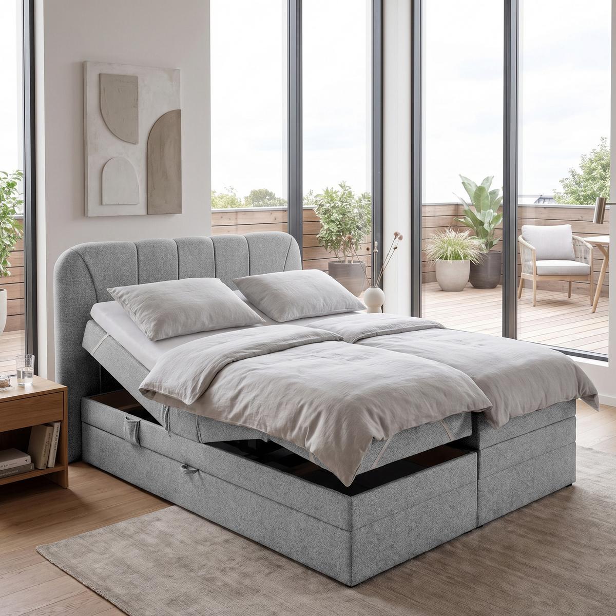 BOXSPRINGBETT Romeo mit elektrischer Matratzenverstellung, 160x200 cm, Grau - Grau, Textil (160/200cm) - Beautysofa
