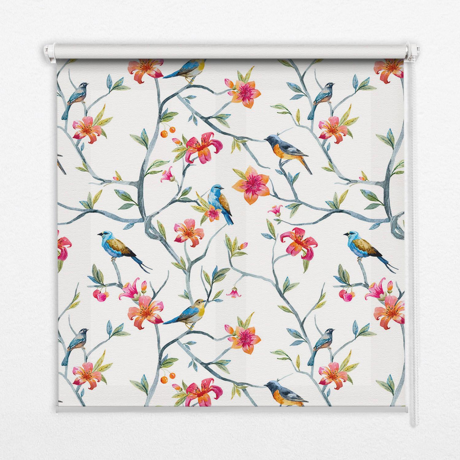 INNENROLLO - Fensterrollo - Rollo - 120x140 cm - Vögel auf den Zweigen - Blau, Kunststoff (120/140/0.5cm) - TULUP