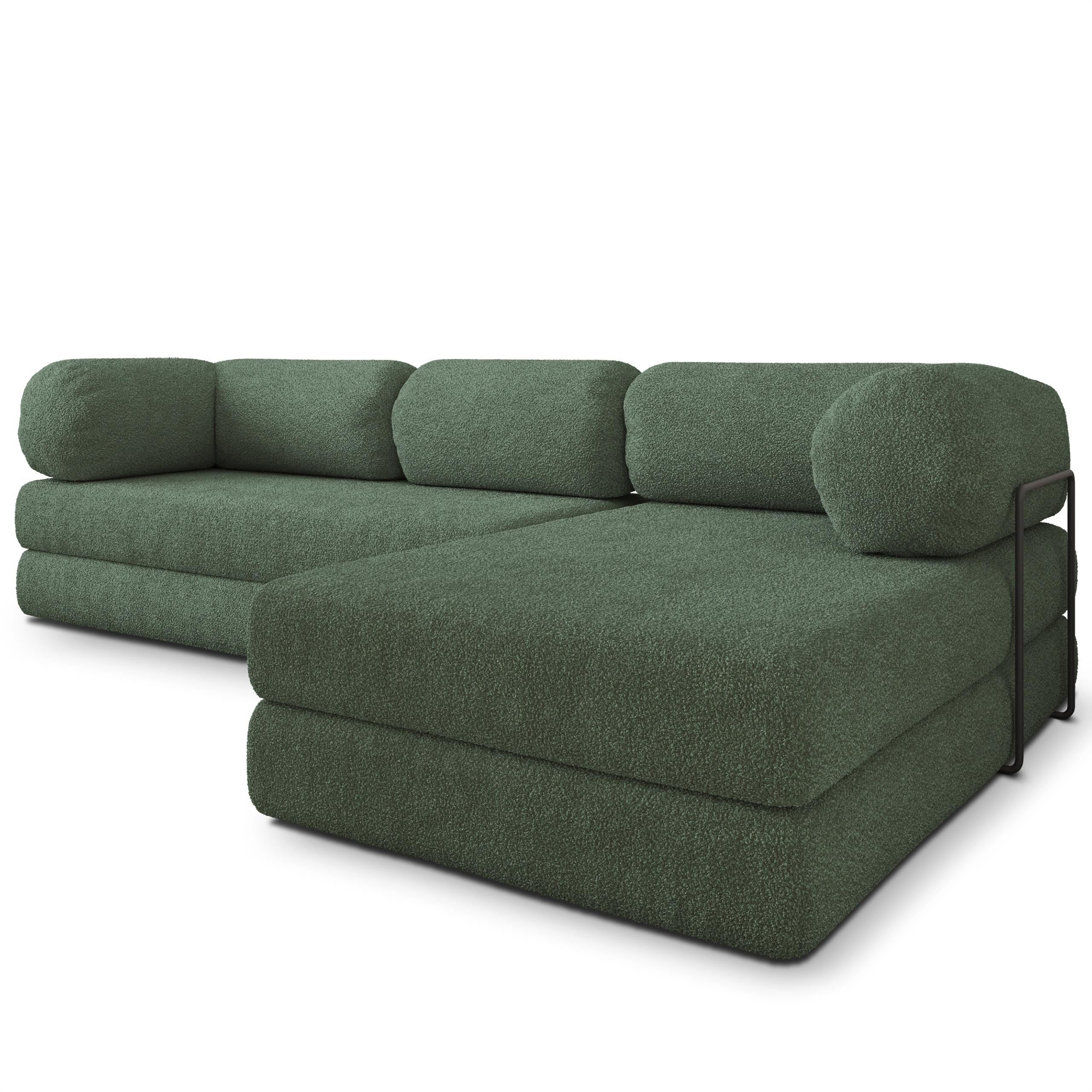 ECKSOFA KELI modulares Boneless Sofa mit Schlaffunktion Grün Boucle-Stoff - Grün, Textil (270/160cm) - MASSENO