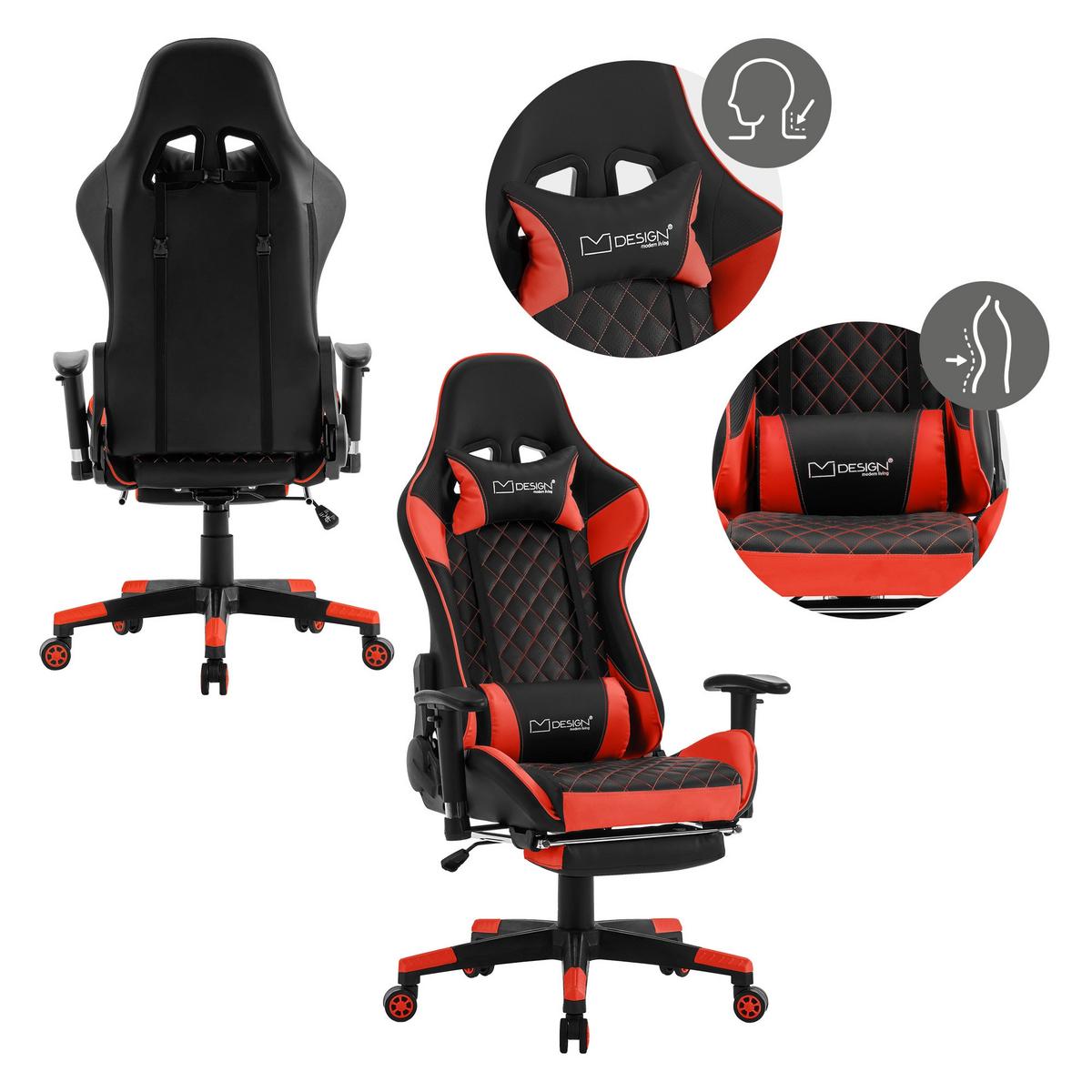 GAMINGSTUHL Kunstleder Schwarz-Rot - Rot/Schwarz, Metall (68/135/73cm) - ML-DESIGN