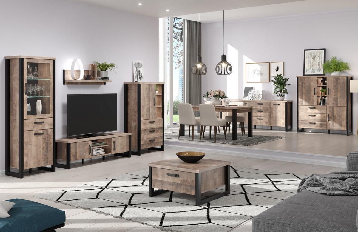 COUCHTISCH Eiche Tabak, schwarz 80 x 80 cm quadratisch, Beistelltisch mit 2x Schubkasten - Eichefarben/Schwarz, Holzwerkstoff/Kunststoff (80/80/45cm) - Top.Furn