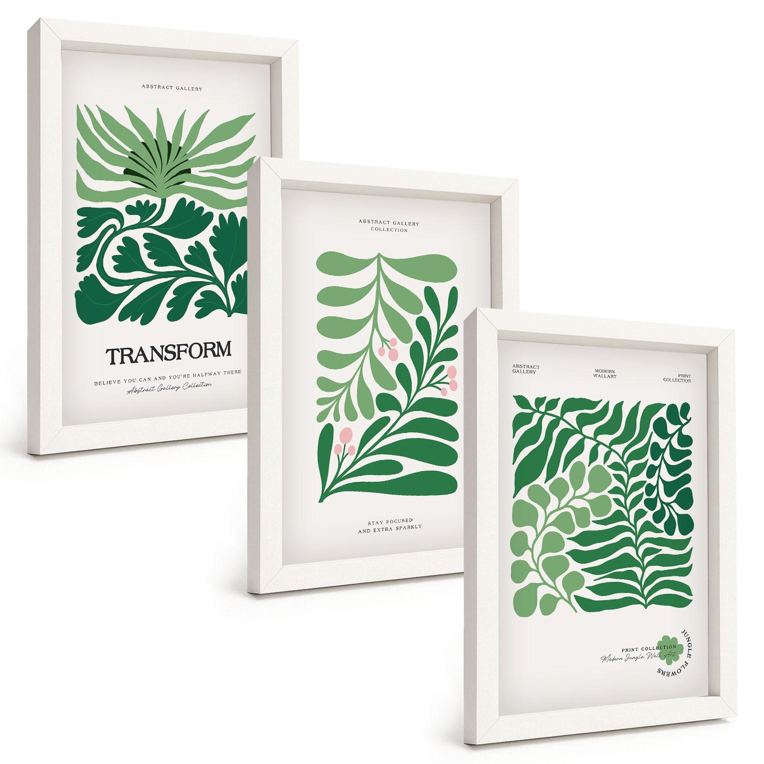 BILDER SET 3er Set - 20x30 cm Weißer Rahmen - Formen grüner Blätter - Weiß, Kunststoff (20/30cm) - TULUP