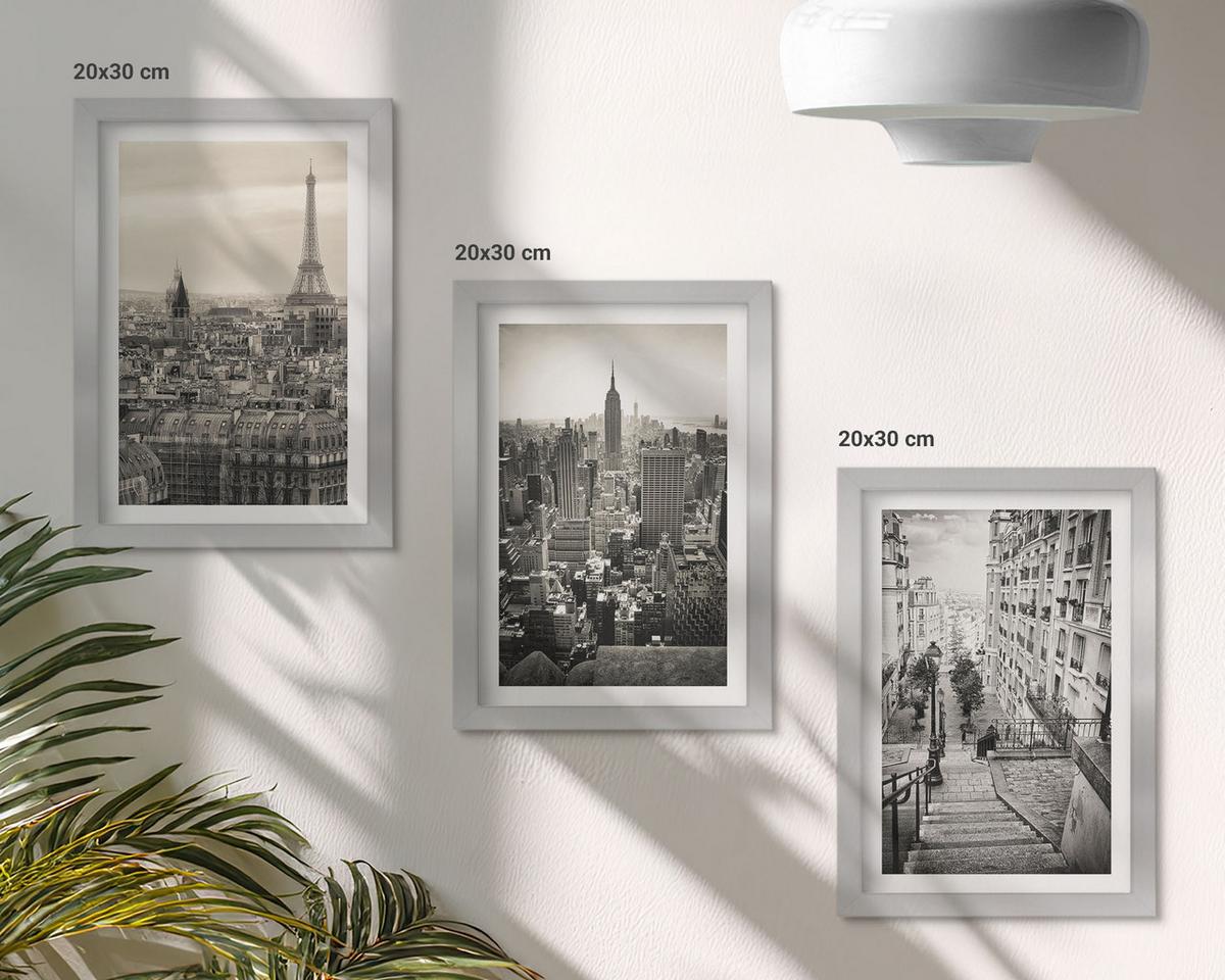 BILDER SET 3er Set - 20x30 cm Silberner Rahmen - Aussicht Paris New York Treppen - Silberfarben, Kunststoff (20/30cm) - TULUP