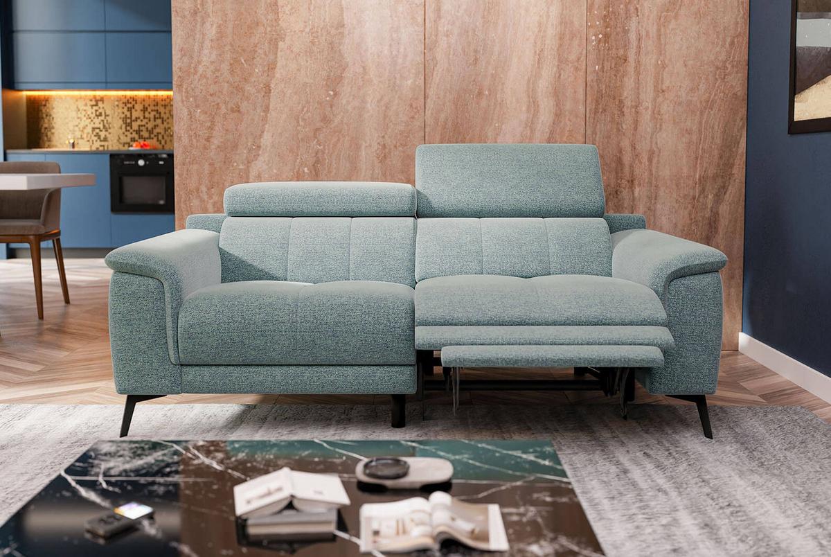 RELAXSOFA FIERO 3-Sitzer mit 1 Relaxfunktion, mintgrün - Schwarz/Mintgrün, Holzwerkstoff/Textil (212/82/103cm) - Wozimo