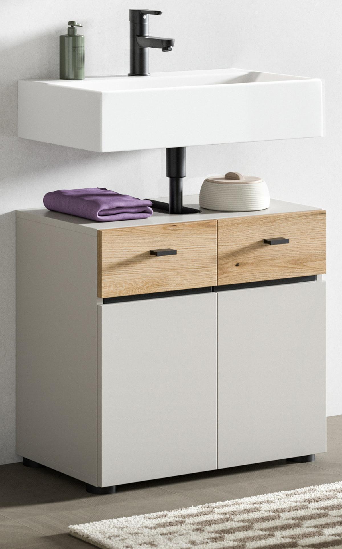 WASCHBECKENUNTERSCHRANK Kaschmir, Eiche Evoke 60 cm, Badschrank 2-türig - Kaschmir/Eichefarben, Holzwerkstoff/Kunststoff (60/56/35cm) - Inn.Furn