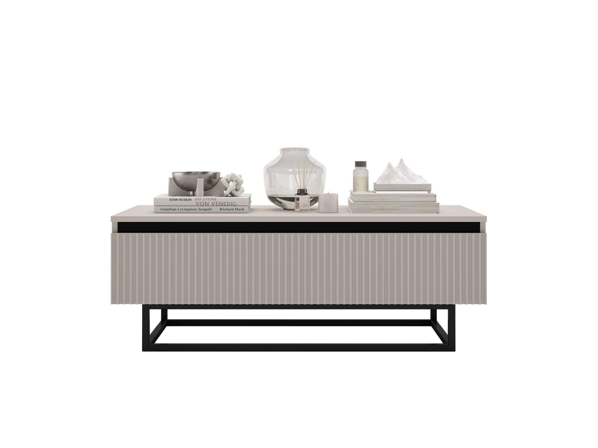 COUCHTISCH Selene Kaschmir matt 109 cm mit Metallrahmen - Kaschmir/Schwarz, Holzwerkstoff/Metall (50/109/39cm) - Meble Lindner