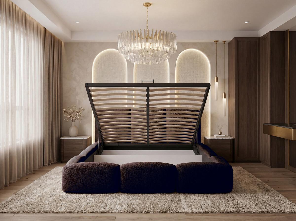 POLSTERBETT Harmony mit Bettkasten, Dunkelbraun Boucle 200x200 cm - Birkefarben/Dunkelbraun, Holzwerkstoff/Kunststoff (200/200cm) - WFL GROUP
