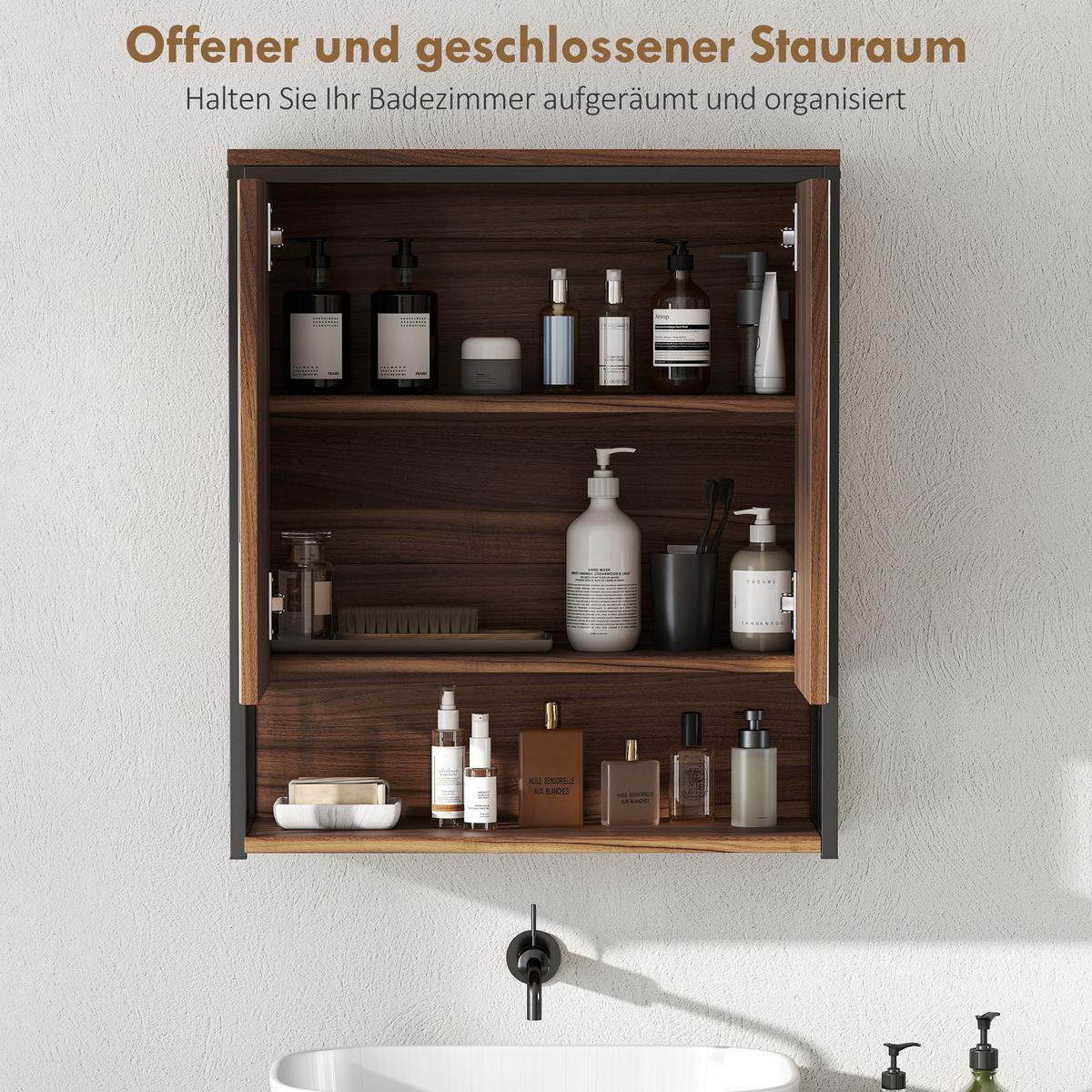 SPIEGELSCHRANK MDF Spanplatte Braun - Braun, Holzwerkstoff (56/65/20cm) - HOMCOM