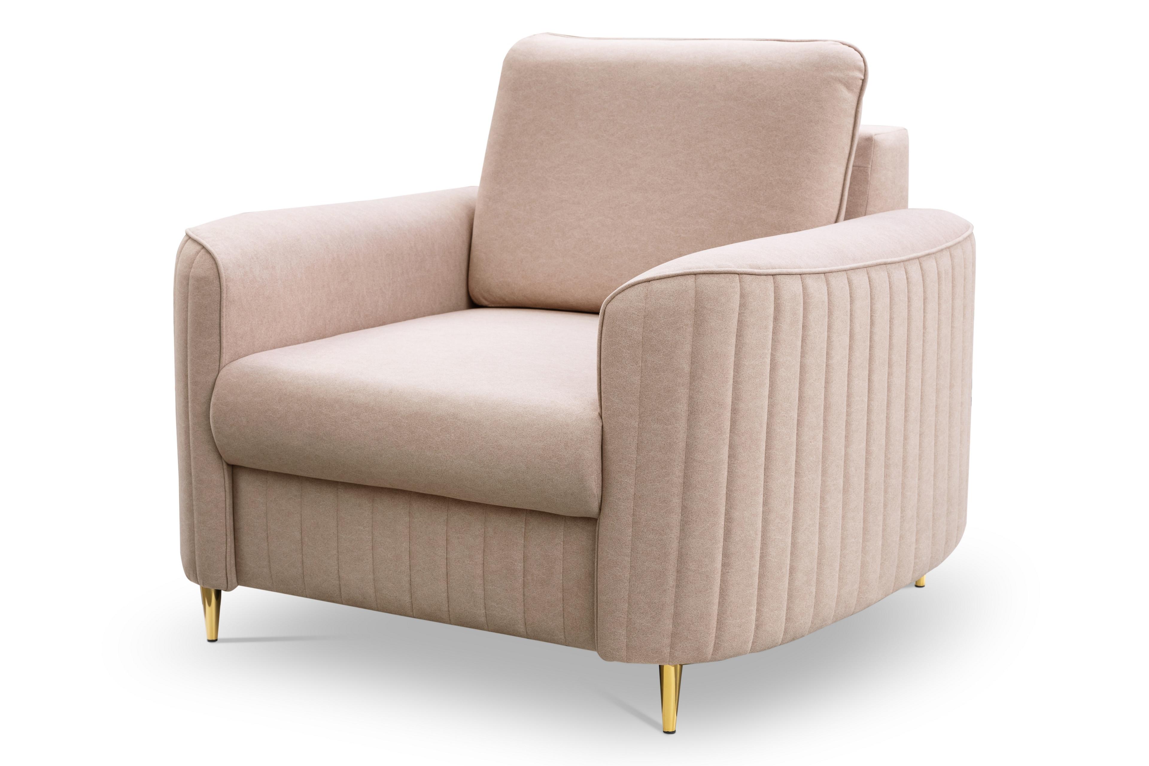 SESSEL VELA, Modern Polstersessel Loungesessel, Velours-Stoff Beige - Beige, Holz/Metall (100/85/94cm) - MASSENO
