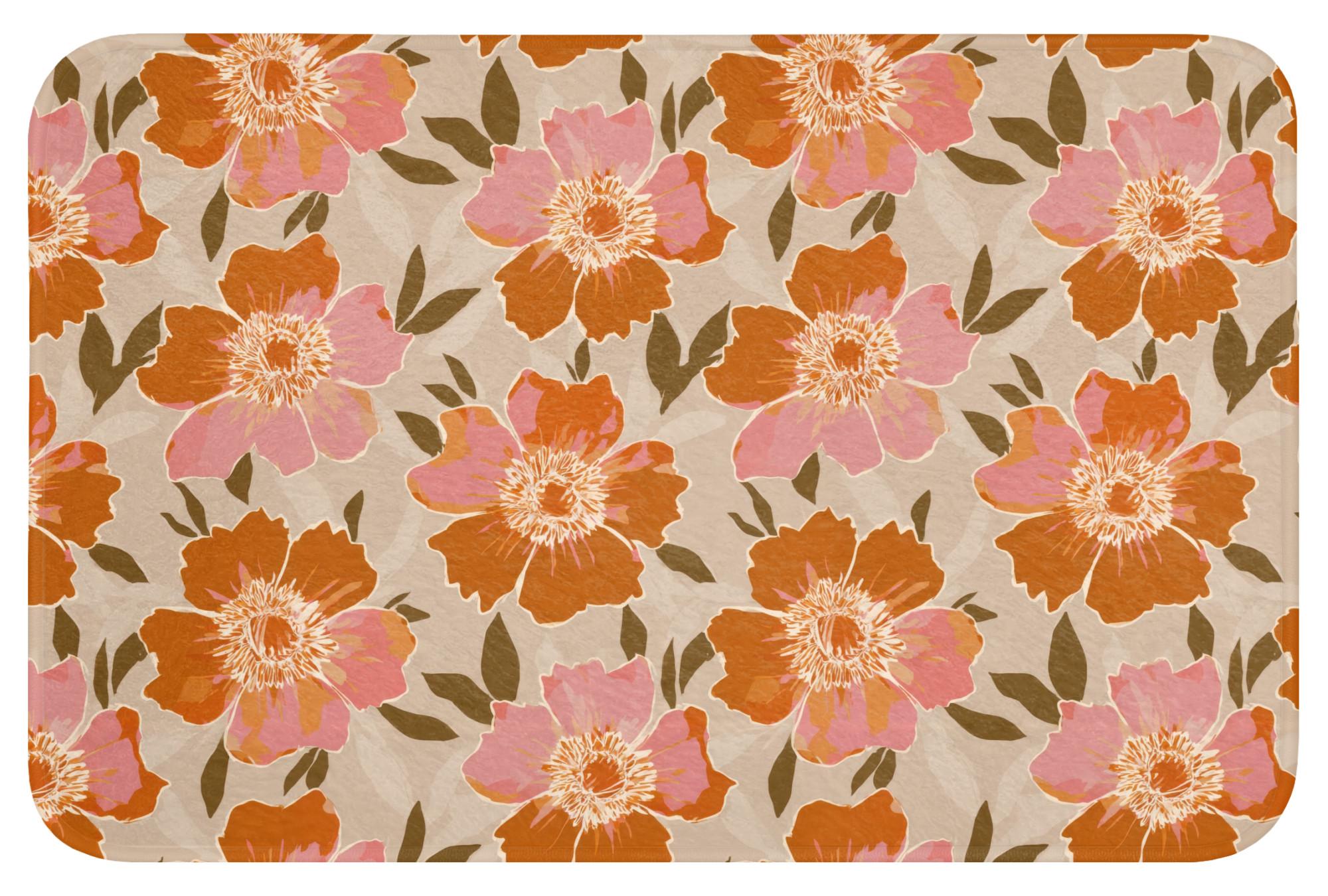 BADEMATTE Blumen - Motiv - Retro Rutschfest 60x40 cm - Multicolor, Textil (60/40cm) - OnlyWow