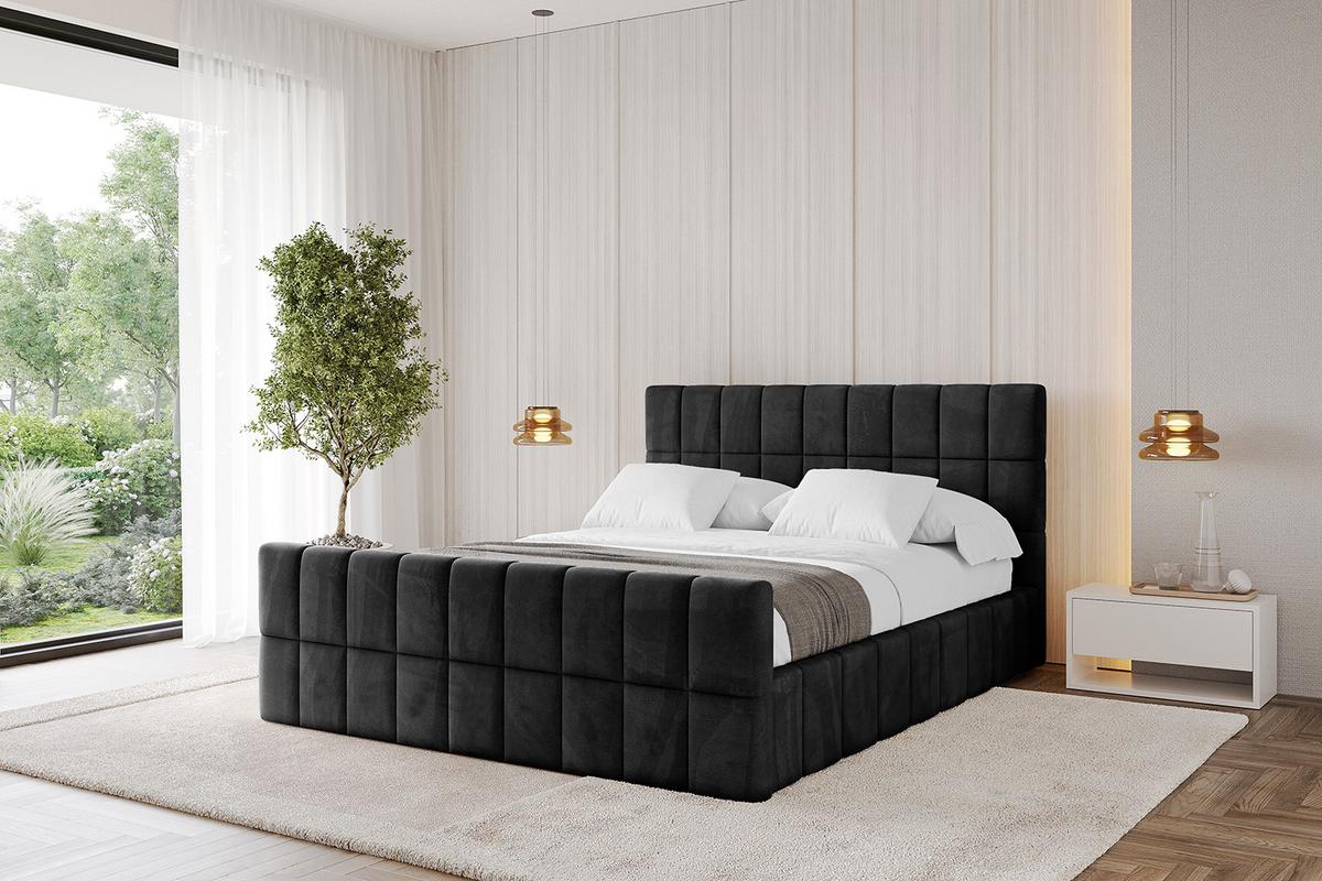 POLSTERBETT mit Bettkasten, Fußteil und Lattenrost, Boxbett mit Matratze H3/H4 - AMEA-Z 180x200 Schwarz - Schwarz, Holzwerkstoff/Textil (180/200cm) - ALTDECOR