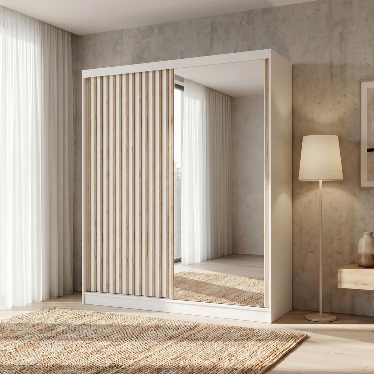 SCHWEBETÜRENSCHRANK Donatello mit 2 Türen. 180 cm, Weiß+eiche Artisan - Weiß/Eiche Artisan, Holzwerkstoff (180/205/60cm) - Beautysofa