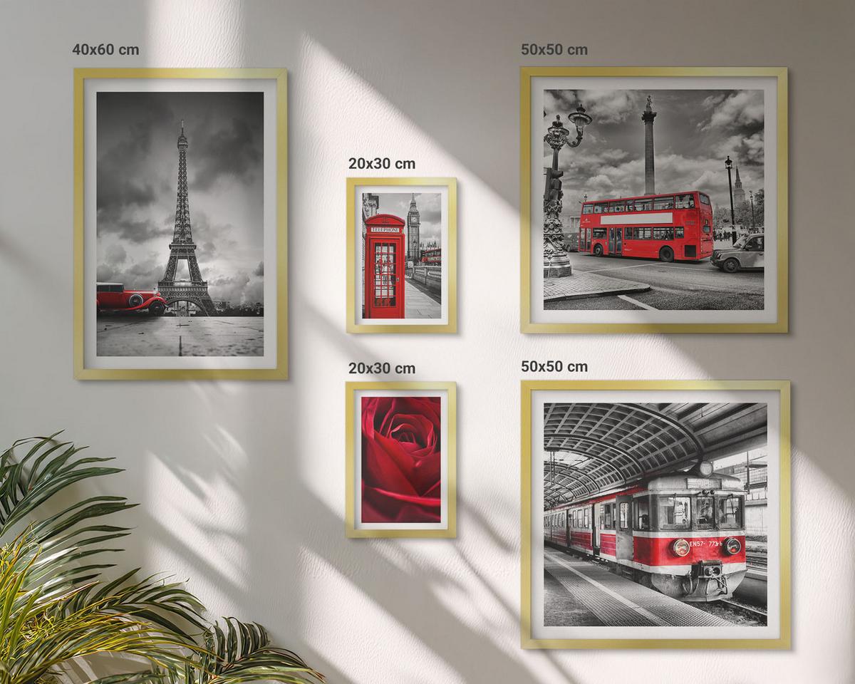 BILDER SET 5er Set - 50x50 cm & 20x30 cm & 40x60 cm Goldrahmen - Ikonische Städte London Paris Eisenbahn - Goldfarben, Kunststoff (40/60cm) - TULUP